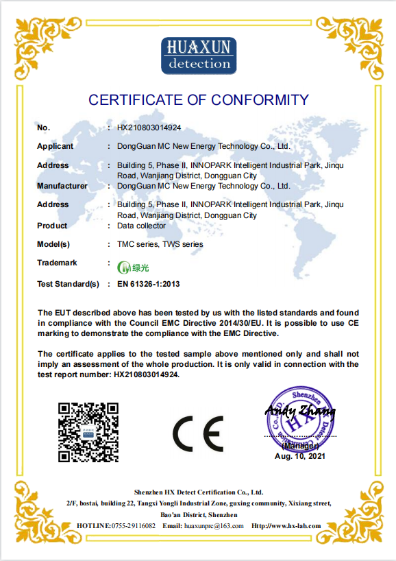 CE certificate for data acquisition device